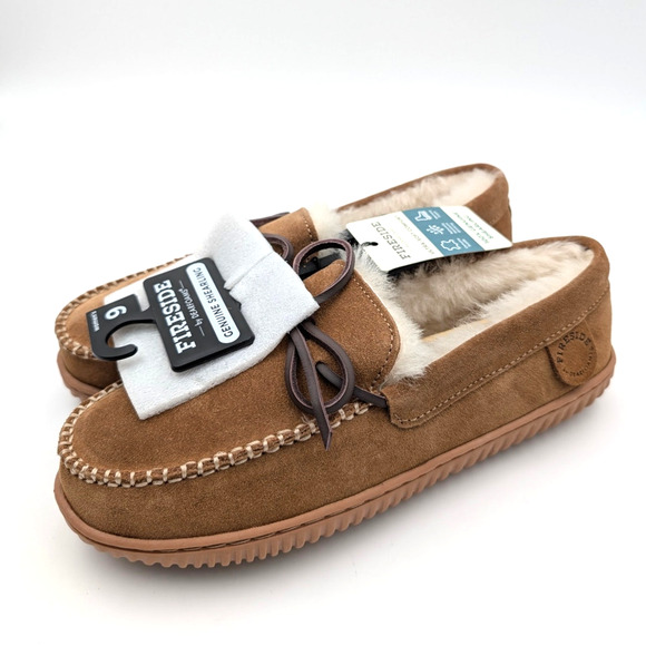 Fireside by Dearfoams Alice Springs Shearling Moccasin Slippers Chestnut US9 - Picture 1 of 10